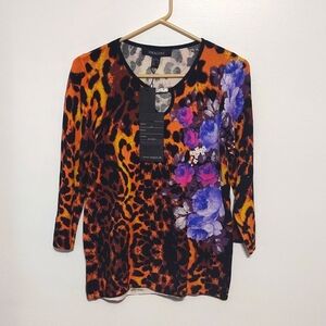 Multicolor leopard & Floral Print Imagini Women's Sweater Stretchy Cardigan XL